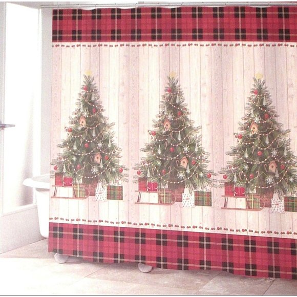 Avanti CHRISTMAS TREE Country Plaid Shower Curtain - Picture 1 of 8